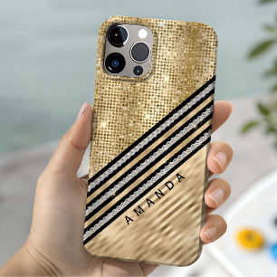 Stylish faux Crystal and Gold glitter Personalised iPhone 15 Case