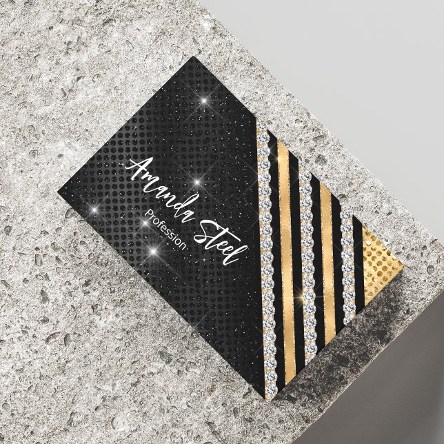 Stylish faux Crystal Gold And black Personalised B Magnetic Business Card (Creator Uploaded)
