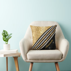 Stylish faux Crystal Gold And black Personalised Cushion