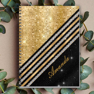 Stylish faux Crystal Gold And black Personalised Notebook