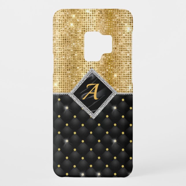 Stylish faux Crystal Gold black diamond monogram Case-Mate Samsung Galaxy Case (Back)