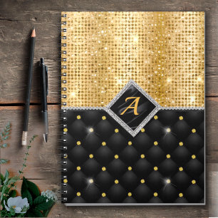 Stylish faux Crystal Gold black diamond monogram Notebook