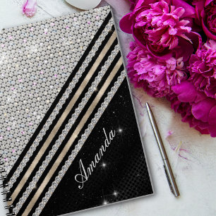 Stylish faux Crystal silver and black Personalised Notebook