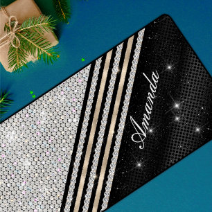 Stylish faux Crystal silver and black Personalized Desk Mat
