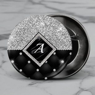 Stylish faux Crystal Silver black diamond monogram 3 Cm Round Badge