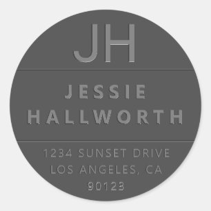 Stylish Faux Embossed Modern Monogram Classic Round Sticker