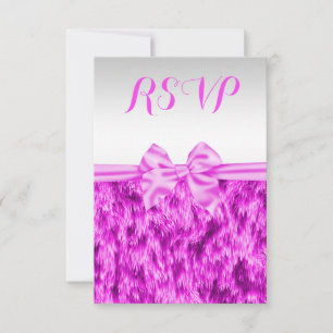 Stylish Faux Fur & Pink Bow Woman's Birthday Rsvp Card