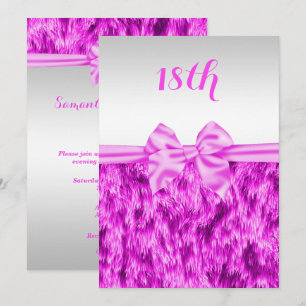 Stylish Faux Fur & Pink Silk Bow 18th Birthday Invitation