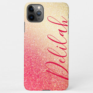 Stylish Faux Girly Pink Glitter Personalised Name iPhone 11Pro Max Case