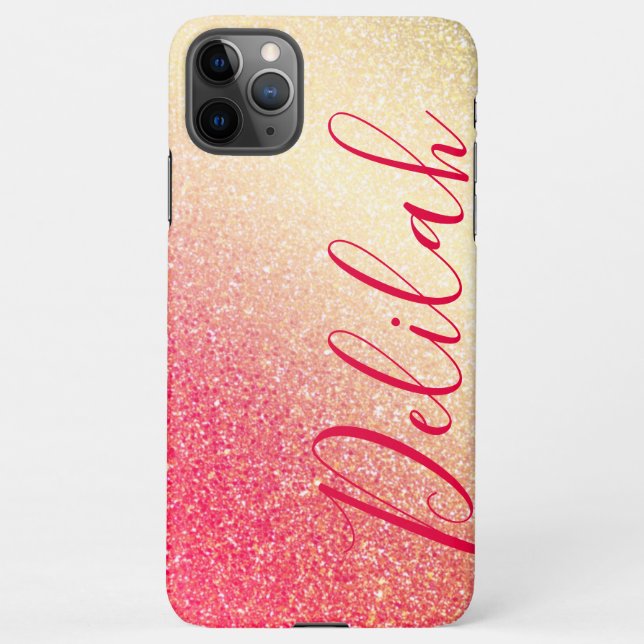 Stylish Faux Girly Pink Glitter Personalised Name iPhone Case (Back)