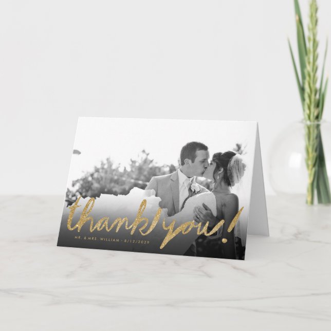 Stylish Faux Glitter Photo Thank You Greeting Card (Front)