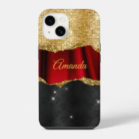 Stylish faux Glitter Red Gold black monogram