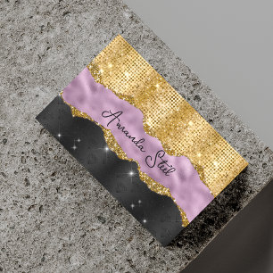 Stylish faux Glitter Violet Gold black monogram Bu Magnetic Business Card