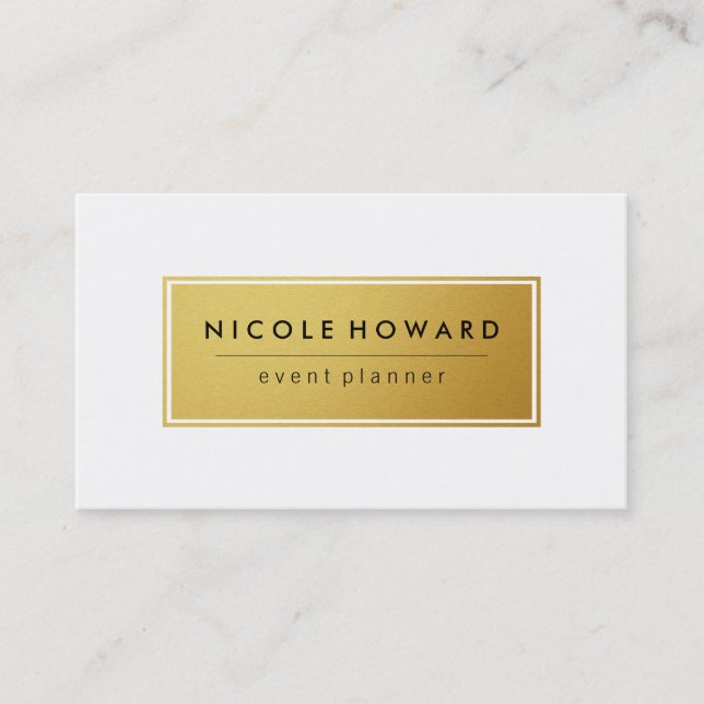 Stylish Faux Gold Frame White Background Business Card (Front)