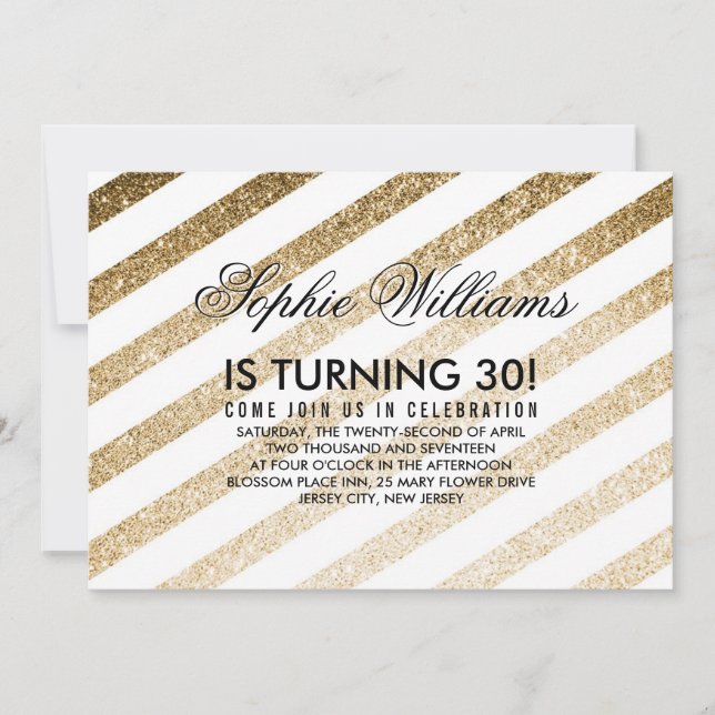 Stylish Faux Gold Glitter Birthday Invitation (Front)