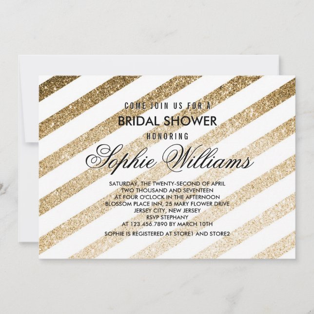 Stylish Faux Gold Glitter Bridal Shower Invitation (Front)