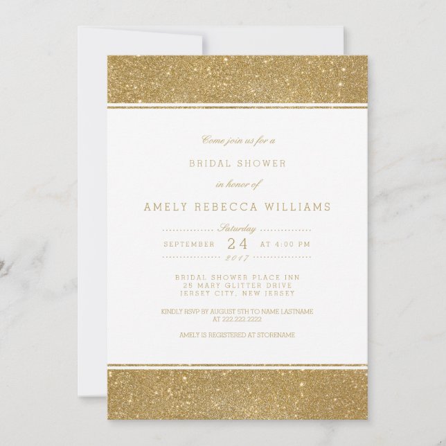 Stylish Faux Gold Glitter Bridal Shower Invite (Front)