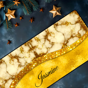 Stylish faux Gold glitter marble art Personalised Desk Mat
