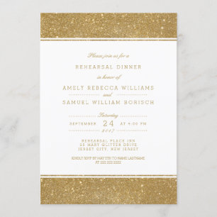 Stylish Faux Gold Glitter Rehearsal Dinner Invite