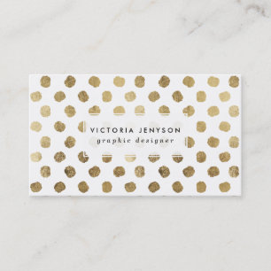 Stylish faux gold leaf polka dots brushstrokes business card