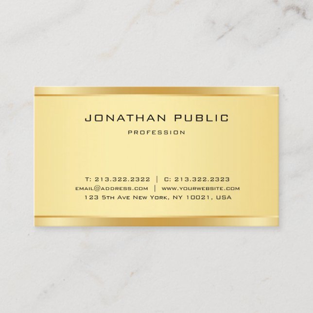 Stylish Faux Gold Modern Simple Elegant Template Business Card (Front)
