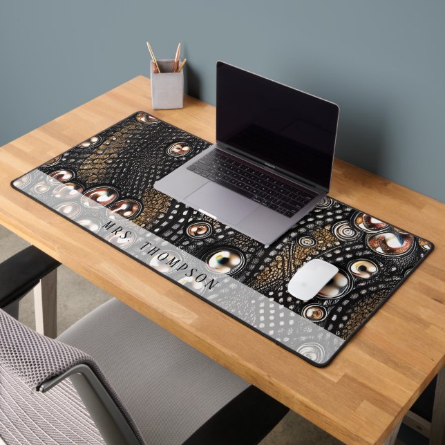 Stylish Faux Leather Rhinestone With Custom Name Desk Mat (Office 2)