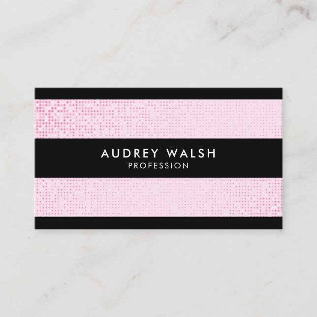 Stylish Faux Pink Sequin Black Stripes Business Card (Front)