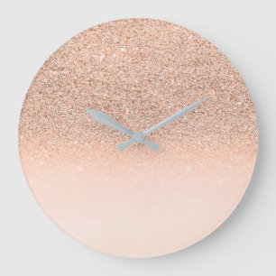 Stylish Faux Rose Glitter Minimal Monochromatic Large Clock