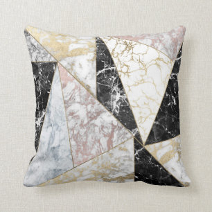 Stylish faux rose gold black white luxury marble cushion