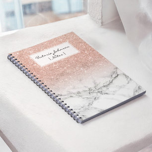 Stylish faux rose pink glitter ombre white marble notebook