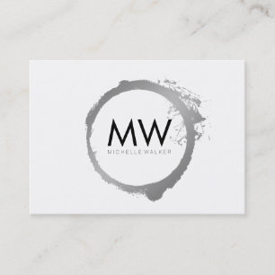 Stylish Faux Silver Ring with Chic Monogram Business Card