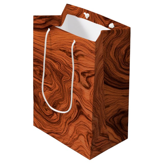Stylish Faux Walnut Wood Pattern Medium Gift Bag (Front Angled)