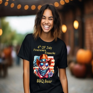 Stylish Feline: Cat in Sunglasses Independence Day T-Shirt