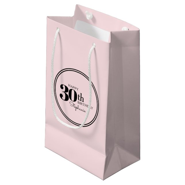 Stylish Feminine 30th Birthday Party with Name Small Gift Bag (Front Angled)