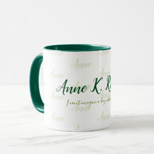 stylish feminine handwritten name green white mug