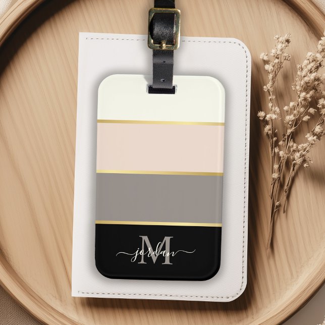 Stylish Feminine Stripes Pattern with Monogram Luggage Tag (Creator Uploaded)