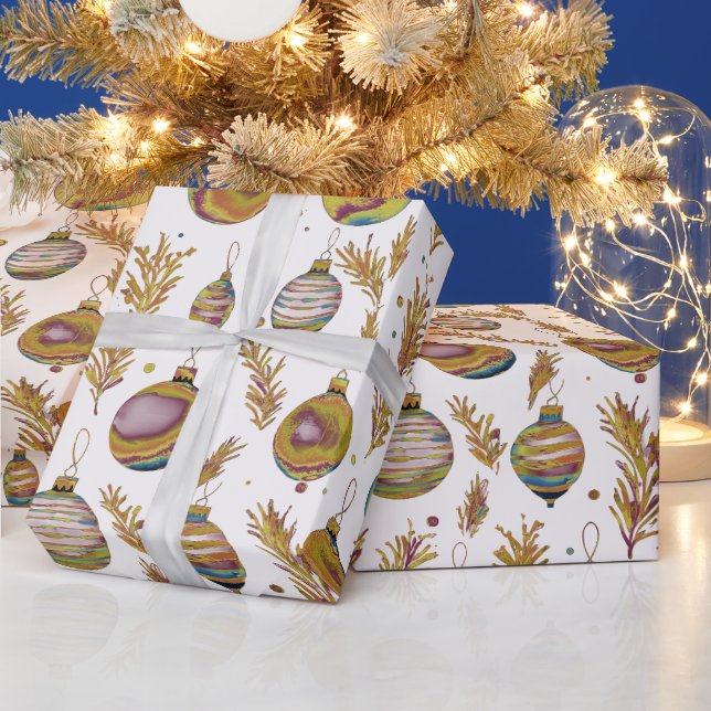 Stylish Festive Christmas Baubles Patterned Gift  Wrapping Paper (Holidays)