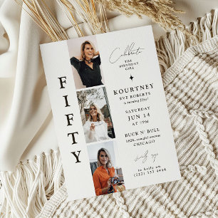 Stylish FIFTY Photo Strip 50th Birthday  Invitation