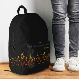 Stylish Flame Fire Black Orange Red Printed Backpack