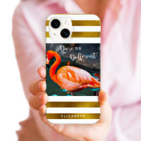 Stylish Flamingo Photo Gold Stripes Dare Quote