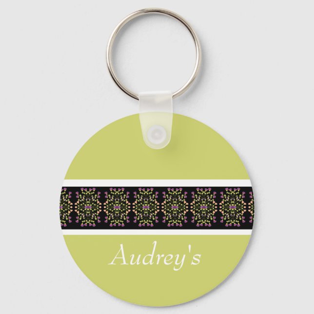 Stylish floral accented patterned key ring (Front)