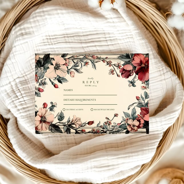 Stylish Floral Art Nouveau Wedding RSVP Card (Creator Uploaded)