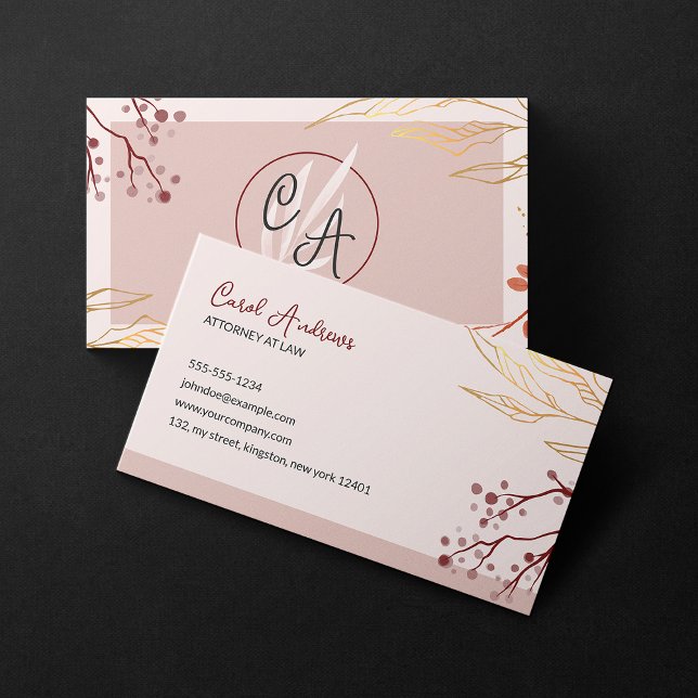 Stylish Floral Attorney Lawyer Attorney at law Business Card (Creator Uploaded)