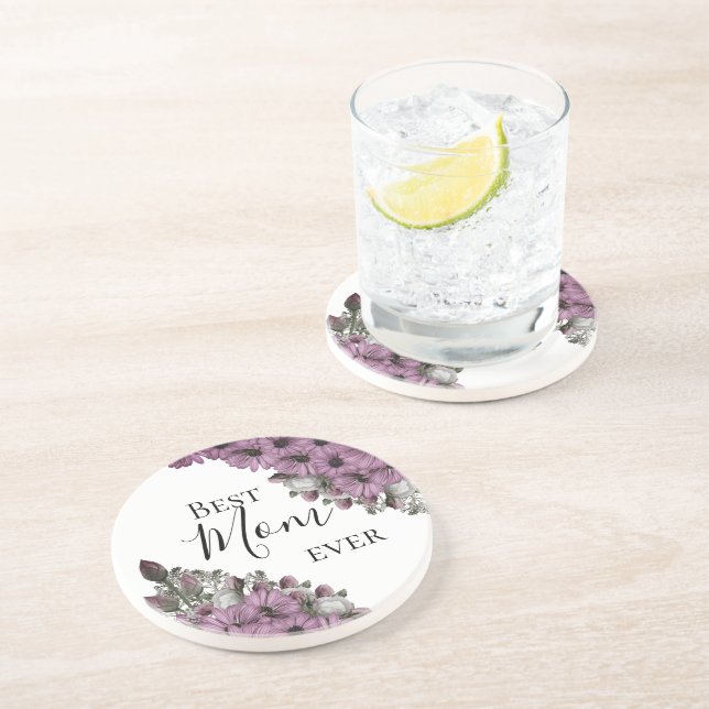 Stylish Floral Best Mum Ever   Coaster (Side)