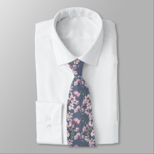 Stylish Floral Birds Pink & Blue Pattern Tie