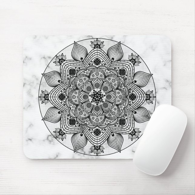 Stylish Floral Black and White Mandala  Mouse Pad (With Mouse)