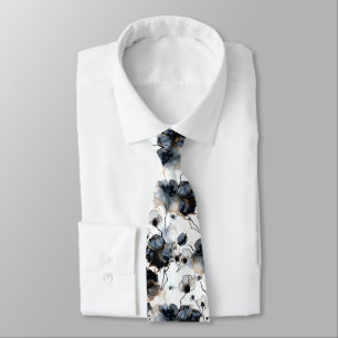 Stylish Floral Black White Gold Modern  Tie