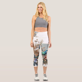 Stylish Floral Bluebird Leggings Artistic Nature 