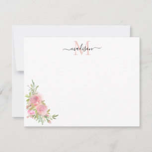 Stylish Floral Blush Pink Watercolor Rose Monogram Card