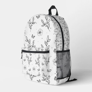 stylish floral botanical black and white printed backpack